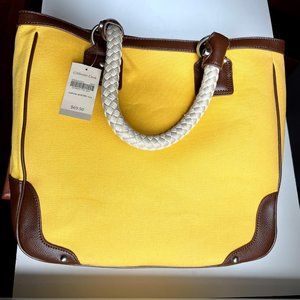 Coldwater Creek canvas and leather n/s tote bag with braided handles .